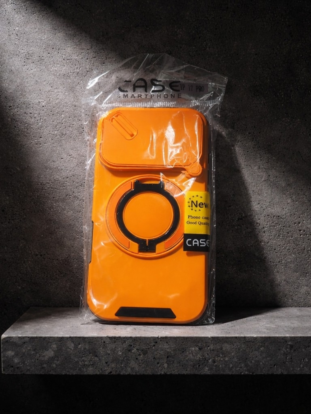 Orange Protective Smartphone Case with Rotating Ring Stand -
